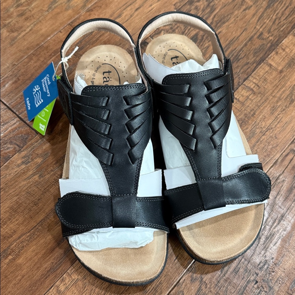 Taos Footwear Wonderful Black Leather Women's Slingback Sandals